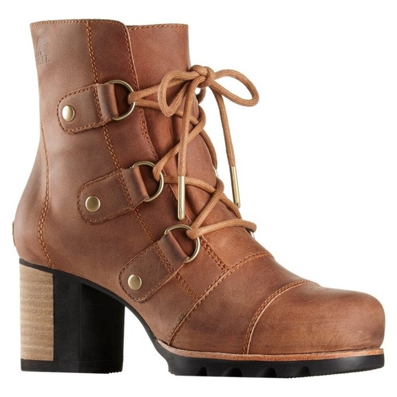 Sorel Addington Lace Up Block Heel Moto Suede Tan Boot NWT’S SZ 9 - Picture 4 of 13